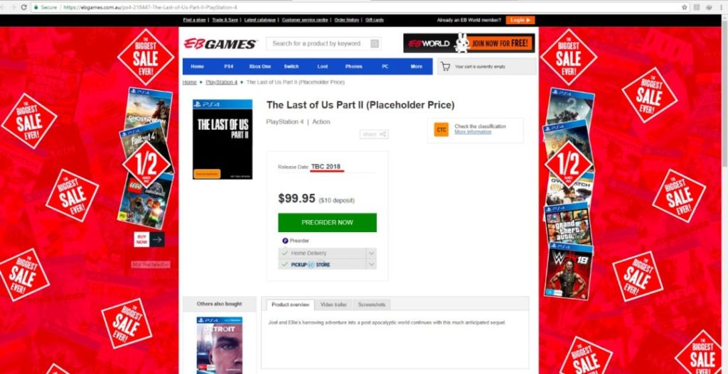 The Last of Us Part 2 EB Games listing 1080x556