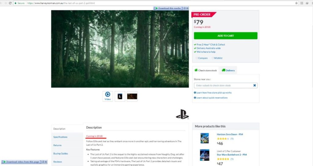 The Last of Us Part 2 Harvey Norman listing 1080x573