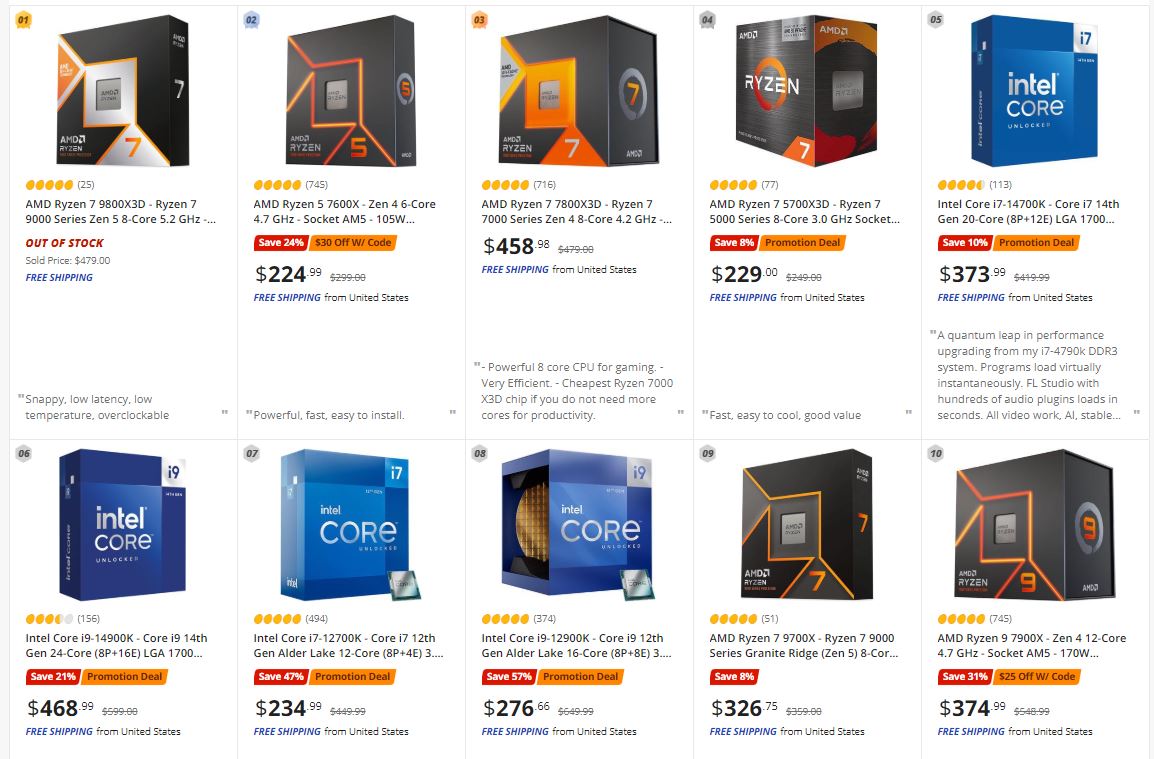 best selling CPUs newegg nov 2024
