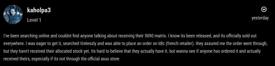 ROG Forums RTX 5090 Matrix Comment 1