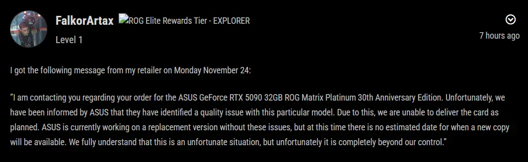 ROG Forums RTX 5090 Matrix Comment 2