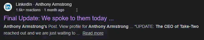 Smrtelně nemocný fanoušek si zahrál GTA 6, Rocstar mu to měl předčasně umožnit 1 LinkeIn Armstrong post