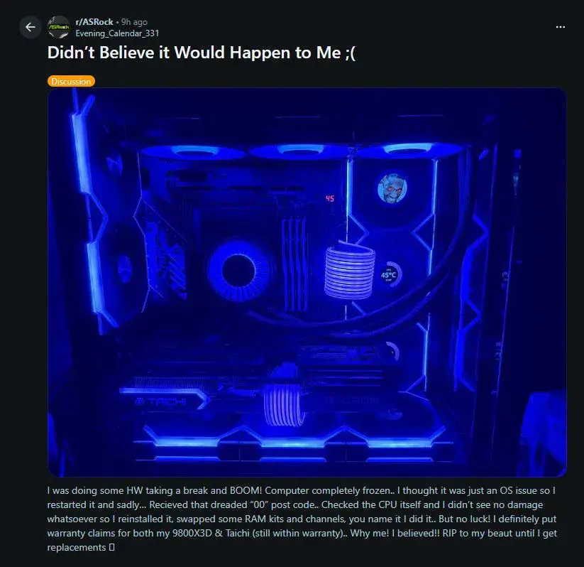 ASRock Ryzen 9800X3D dead