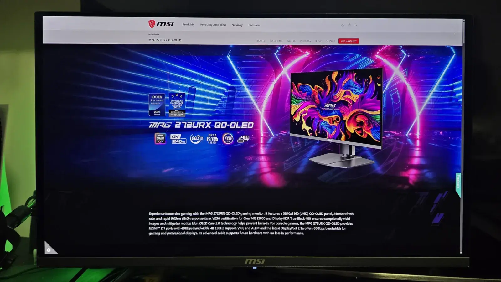 MSI MPG 272URX QD‑OLED recenze